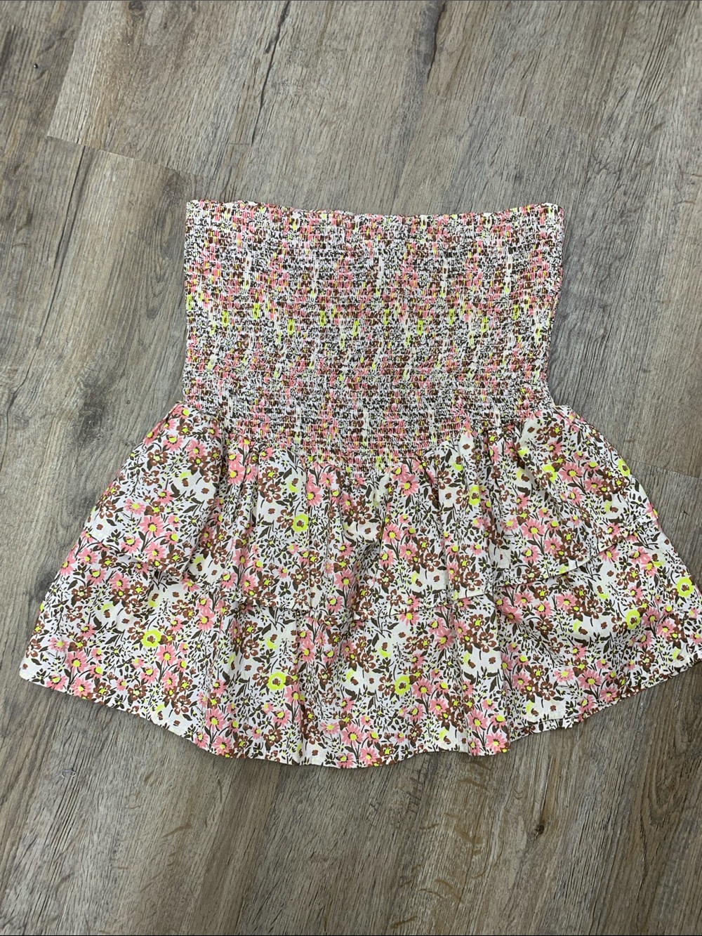 Nation LTD Pink Floral Smocked Tiered Mini Skirt